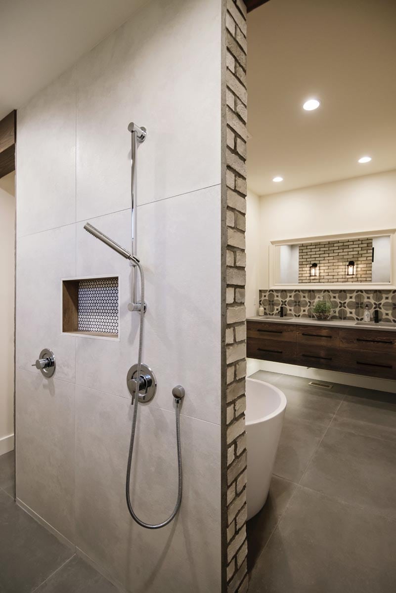 open concept shower tile